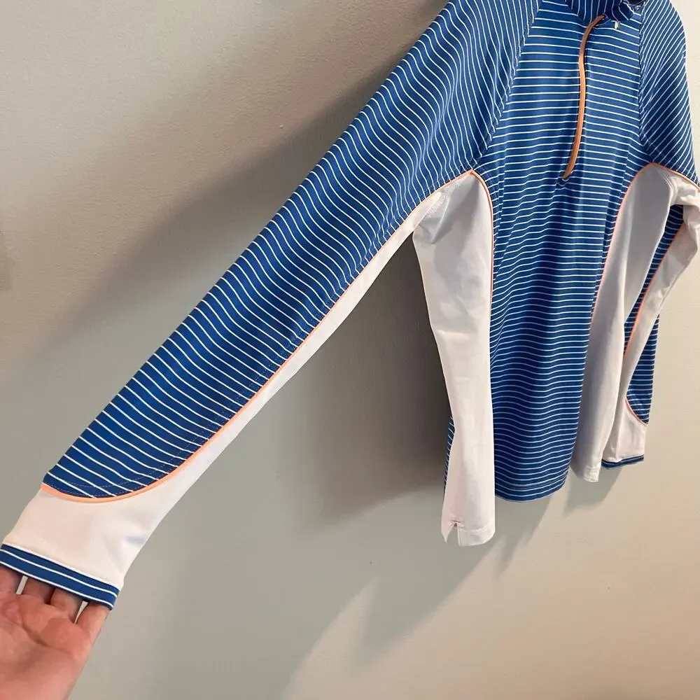 Peter Millar Blue and White Stripe Performance Base Layer Size S